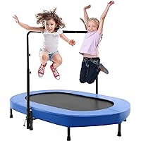 Kids Trampoline Mini Rebounder with Adjustable Handle Foldable Trampoline for 2 Kids Toddler Indoor Outdoor Play Fitness Exercise Workout Max Load 220 lbs