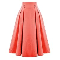 Women's Pleated Swing Skirts Button High Waist A-Line Skirt Solid Color Loose Flowy Long Skirts Women Elegant Cocktail Skirt