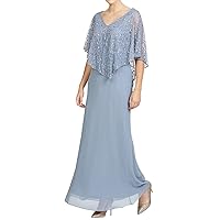 J Kara womens Sequin Capelet Long Beaded Dress, Dusty Blue Multi, 12
