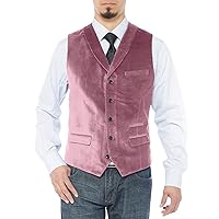 Mens Slim Fit Velvet Vest Shawl Lapel Waistcoat Business Formal Party Waistcoat for Wedding Suit for Tuxedo Pink