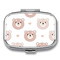 Pill Box Cute Bear Heart Square-Shaped Medicine Tablet Case Portable Pillbox Vitamin Container Organizer Pills Holder with 3 Compartments