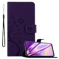 Book Case Compatible with Motorola Moto G31 / G41 in Floral Dark Purple - Cover in Flower Design with Magnetic Closure, Stand Function and 3 Card Slots - Wallet Etui Pouch PU Flip