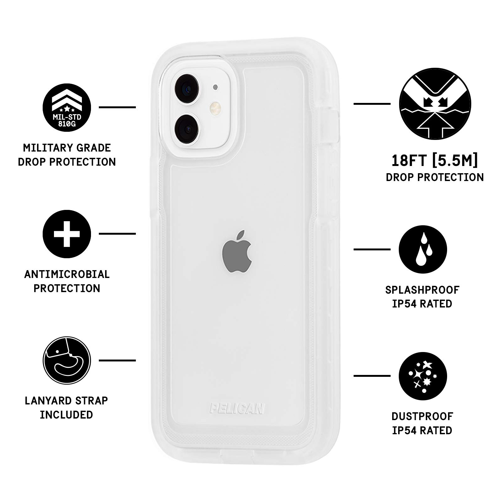 Pelican - MARINE ACTIVE Series - Case for iPhone 12 Mini (5G) - 18 ft Drop Protection - Lanyard Strap - 5.4 Inch - Clear