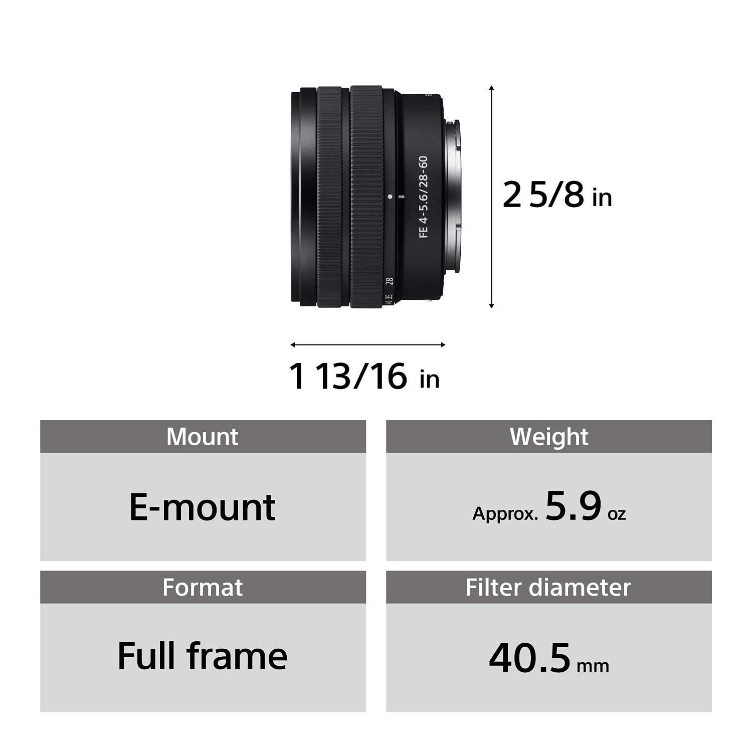 Sony FE 28-60mm F4-5.6 Full-Frame Compact Zoom Lens (SEL2860)