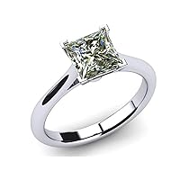 Princess Cut VVS1 Near White Moissanite Solitaire 925 Silver Plated Ring for Women