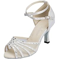 Womens Peep Toe Rhinestones Professional Salsa Dance Shoes Latin Heels Ballroom Pumps Jazz Sandals Tango Chacha Bachata Shoes Customized Heel