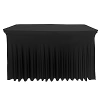 Black Table Skirts for Rectangle Tables 4ft, Spandex Table Covers for Standard 4 Foot Table, One-Piece Design Fitted Stretch Table Cover and Table Skirt for Party Wedding Banquets Trade Show