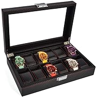 Watch Box 12 Slots Wooden Watch Box Case With Glass Lid Watch Holder With Removable Watch Pillows Watch Display With Lining Metal Clasp Black