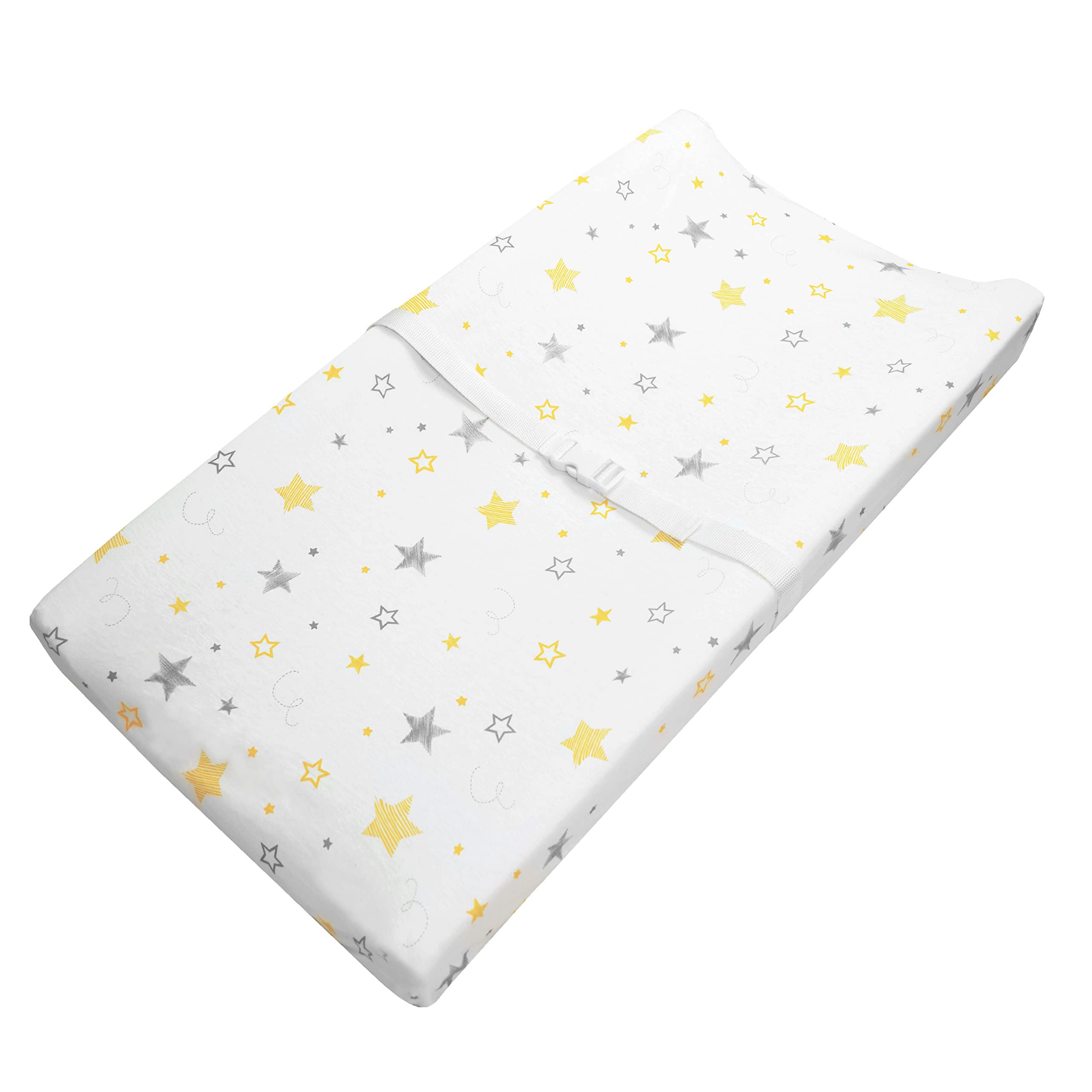 American Baby Company 2 Pack Printed 100% Cotton Knit Fitted Contoured Changing Table Pad Cover - Compatible with Mika Micky Bassinet, Golden Yellow Stars/Super Stars, for Boys and Girls