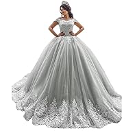 Off Shoulder Quinceanera Dresses Ball Gowns for Women 2022 Lace Puffy Tulle Long Prom Dresses with Train