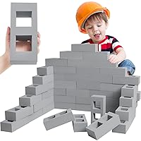 Zhanmai 50 Pack Foam Brick Building Blocks for Kids Thick Foam Cinder Blocks Large Fake Bricks Foam Toy Construction Blocks for Stacking and Construction 8 x 4 x 2.4 (Square)