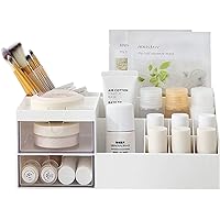 Makeup Organizer, Desk Organizer with Drawers, Bathroom Vanity Cosmetic Storage Organizer, Dresser Countertop Storage Box for Small Makeup Collection, Office Supplies, School Supplies. White