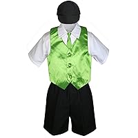 6pc Baby Little Boy Black Bow Tie Shorts Extra Vest Necktie Set S-4T (L:(12-18 months), Lime Green)