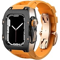 Stainless Steel Watch Case Rubber Watch Band，For Apple Watch Ultra 8 7 6 5 4 SE Series，Rubber Strap Stainless Steel Case Mod Kit，For Iwatch 44mm 45mm 49mm Watch Replacement