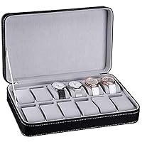 Watch Box 12 Watch Box Zipper Bag PU Watch Storage Jewelry Boxes Watch Organizer Collection (Color : Black Size : S)