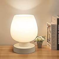 Touch Bedside Table Lamp - Modern Small Lamp for Bedroom Living Room Nightstand, Desk lamp with White Opal Glass Lamp Shade, Warm LED Bulb, 3 Way Dimmable, Simple Design Mother's Day Gifts