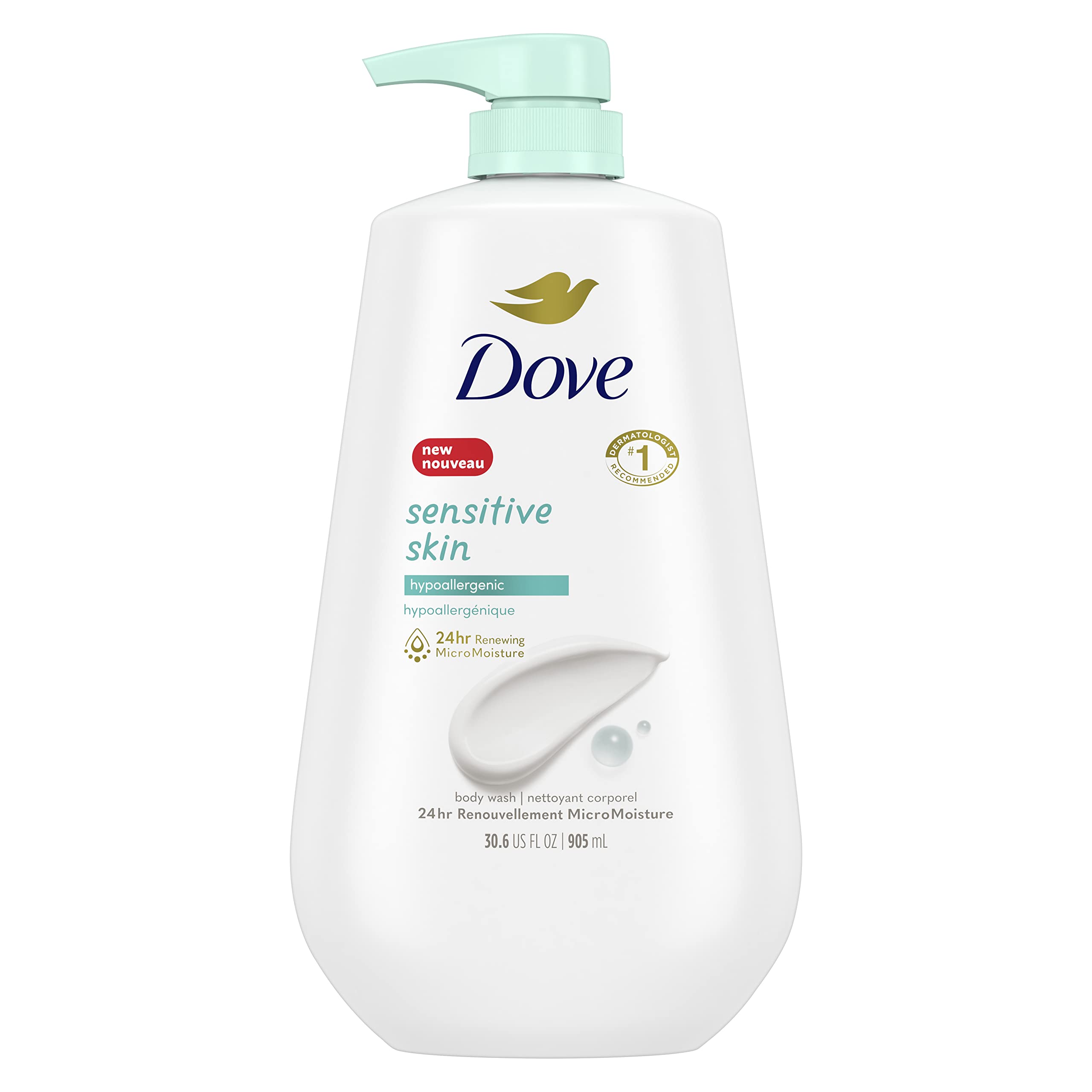 Dove, Body Wash for Softer and Smoother Effectively Washes Away Bacteria While Nourishing Your, Sensitive Skin, 34 Fl Oz (Pack of 3)