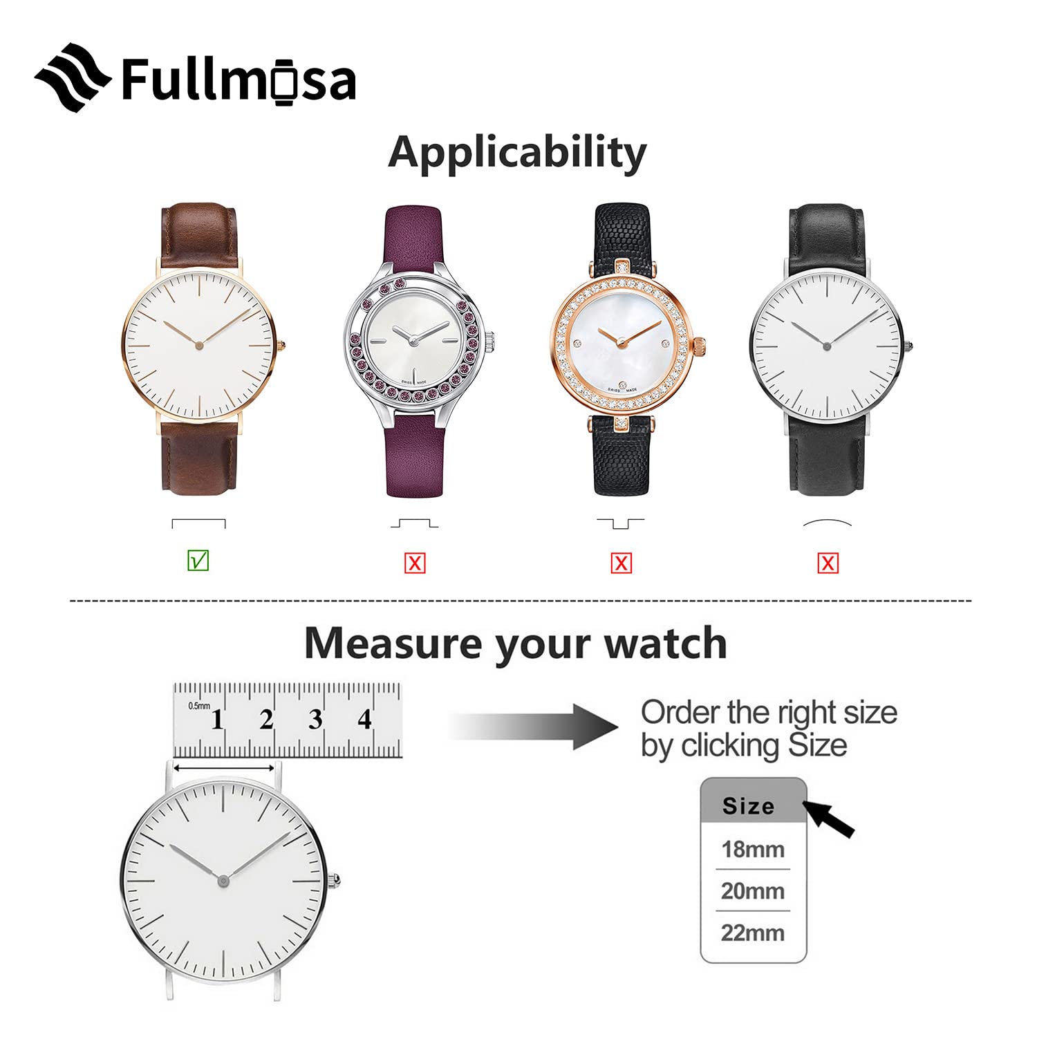 Fullmosa Quick Release Watch Band 22mm 20mm 18mm,Burnished Leather Wacth Bands for Samsung Galaxy Watch/HuaWei Watch/Garmin Watch/Asus Zenwatch 2