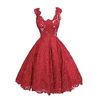 Women's Elegant Floral Lace Evening Gown Cap Sleeve Prom Party Dress US26W Red