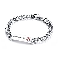 VNOX Medical Alert ID Bracelet - Mens Womens Stainless Steel ID Tag Medical Alert Emergency Bracelet,7.2/8/8.4 Inches