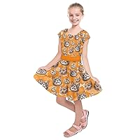 PattyCandy Girls Celestial Sky Galaxy Art Starry Night Designs Casual Short Sleeve Dress,Size:2-16