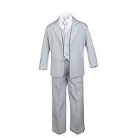 6pc Boy Gray Vest Set Suits with Satin Lilac Necktie Outfits Baby to Teen
