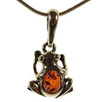 BALTIC AMBER AND STERLING SILVER 925 FROG PENDANT NECKLACE - 14 16 18 20 22 24 26 28 30 32 34