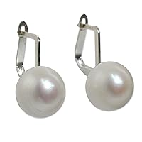 NOVICA Handmade .925 Sterling Silver Cultured Freshwater Pearl Drop Earrings Fair Trade White Thailand Birthstone Moon [0.7 in L x 0.5 in W] 'Pale Moon'