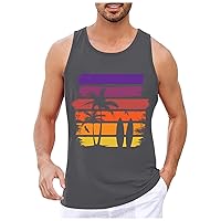 Men's Casual Tank Tops Summer Casual Palm Tree Printed Vintage Style T-Shirt Quick Dry Fitness Fashion Summer Beach Top