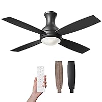 Consciot Ceiling Fan With Lights, 52 Inch Modern Black Ceiling Fan, Remote Control, Quiet Reversible DC Motor, Flush Mount, Dimmable 3CCT LED Light, Double Finish Blade, For Indoor Bedroom Living Room