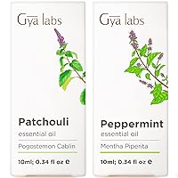Patchouli Essential Oil for Diffuser & Peppermint Oil for Hair Growth Set - 100% Pure Therapeutic Grade Essential Oils Set - 2x0.34 fl oz - Gya Labs