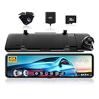 REDTIGER T700 Rear View Mirror Camera 11'' 4K UHD Front and 1080P Mirror Dash Cam Front and Rear, GPS,Parking Monitor,Night Vision,Smart Reverse Parking Assistance,Touch Screen,Free 32 GB Card