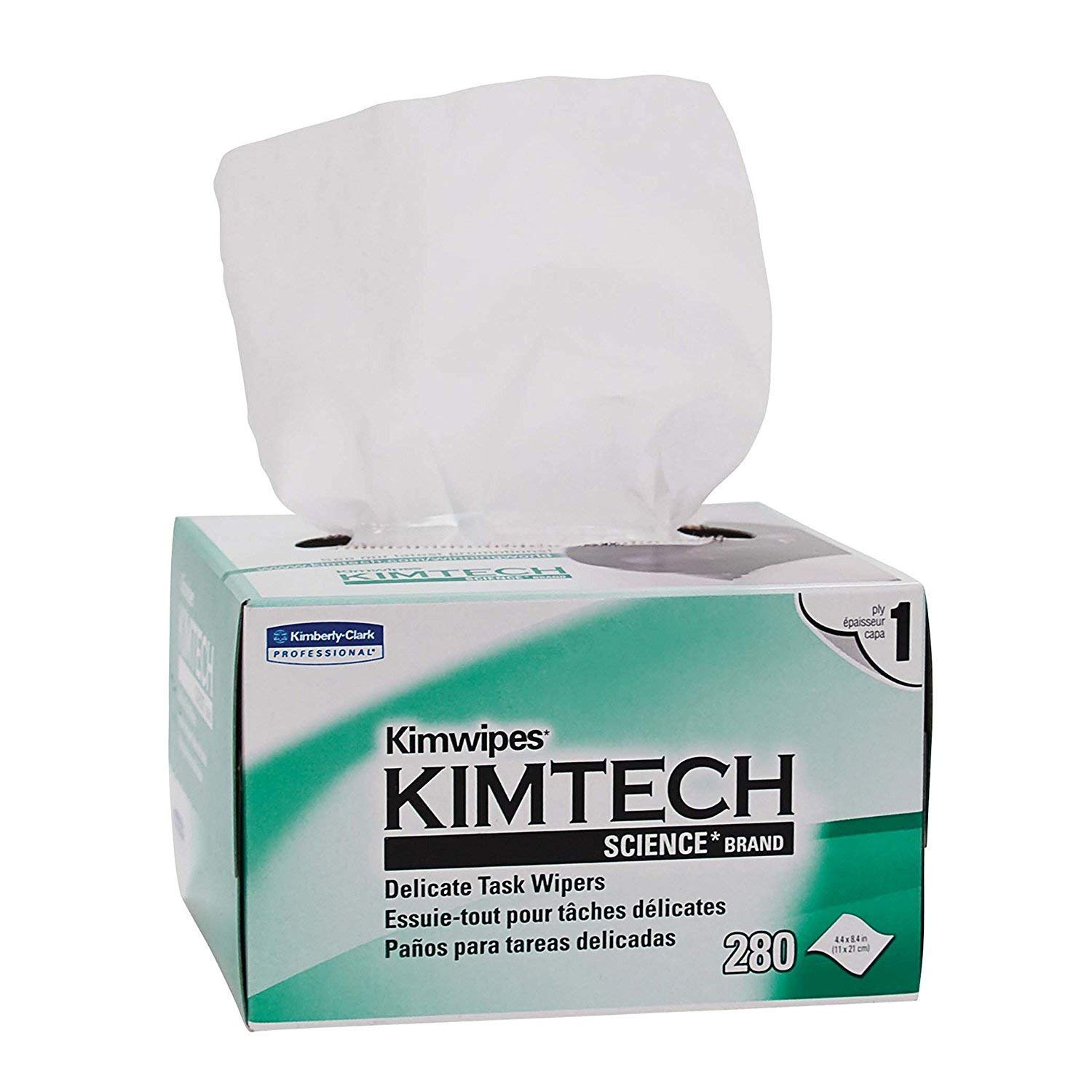 Kimberly-Clark B0013HT2QW– Kimtech Science KimWipes Delicate Task Wipers; 4.4 x 8.4 in. (11.2 x 21.3cm); 1-ply 286 Count