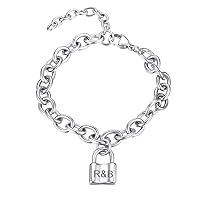 Heart Charm Bracelet Adjustable for Women Girls, Stainless Steel Initial Cable Link Letters Alphabet Mother Daughter Bracelets - (Other Charms Can be Added)