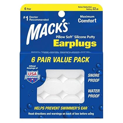 Mack's Pillow Soft Silicone Earplugs - 6 Pair, Value Pack – The Original Moldable Silicone Putty Ear Plugs for Sleeping, Snoring, Swimming, Travel, Concerts and Studying | Made in USA