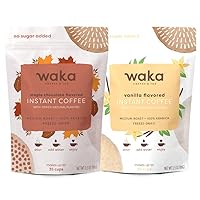 Waka Quality Instant Coffee — Unsweetened Maple Chocolate and Vanilla Flavored Instant Coffee Bundle — 100% Arabica Freeze Dried Beans — No Sugar Added & Unsweetened — Each Bulk Bag Includes 3.5 oz