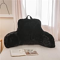 Reading Pillow Large Bed Rest Pillow with Arms Rabbit Fur for Adults Teens Bed Back Incline Rest Sitting up in Bed Sleeping Snoring Neck Pregnancy Lumbar Back Support Pillow (Black, Large)