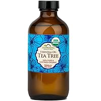 US Organic 100% Pure Tea Tree Essential Oil, Steam Distilled, USDA Certified Organic, for Hair, Skin, Scalp, Foot, Toenails, and More. Sourced from South Africa, Undiluted, Non-GMO, 238 ml (8 oz)