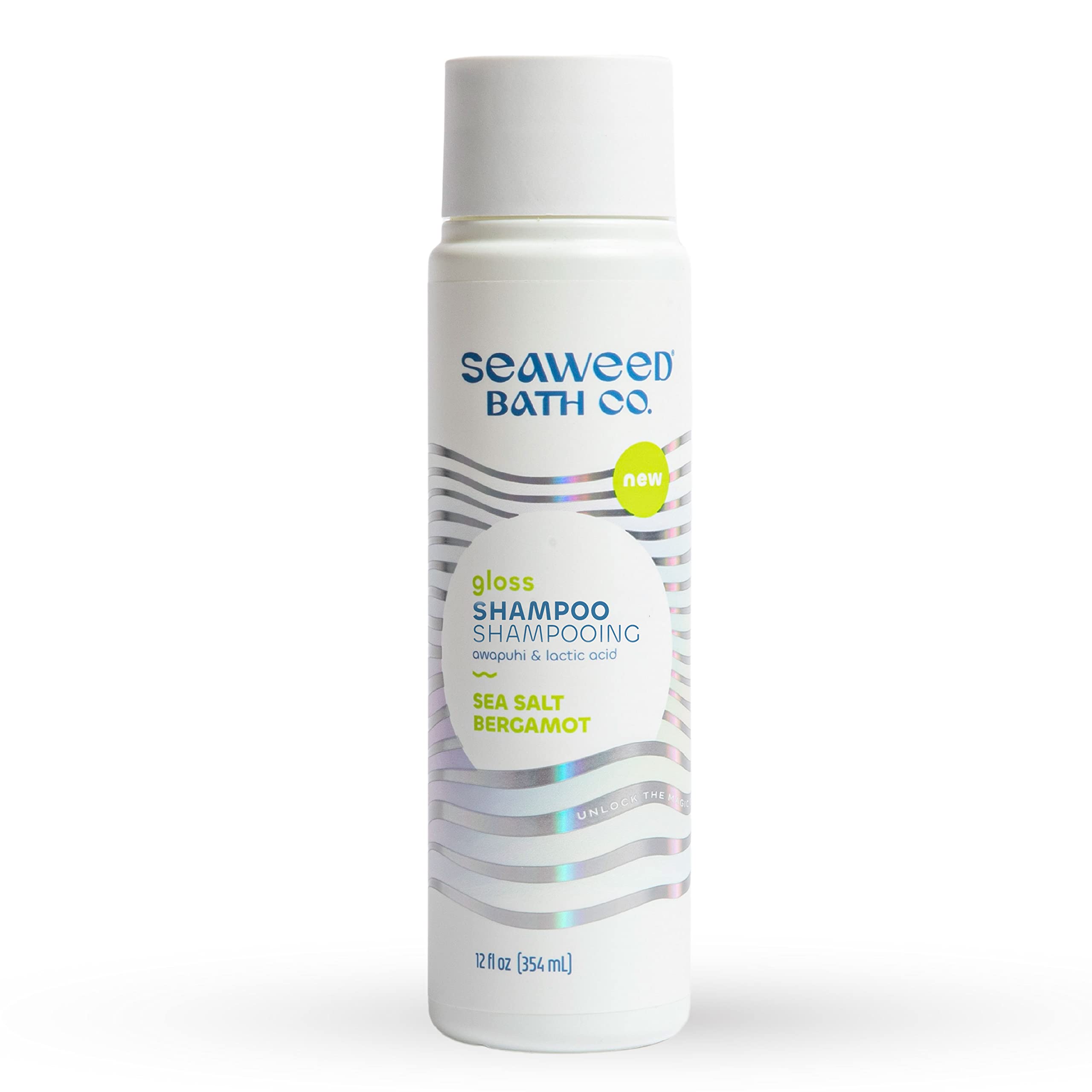 Seaweed Bath Co. Gloss Shampoo, Sea Salt Bergamot Scent, 12 Ounce, Sustainably Harvested Seaweed, Awapuhi, Lactic Acid, For All Hair Types