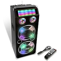 Wireless Active PA Speaker System - 1000W Portable High Powered Bluetooth Compatible Outdoor Sound Speaker w/ USB SD MP3 FM Radio AUX RCA LED DJ Lights - 35mm Stand Mount, Remote
