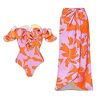 Girls Tankini Swimsuit Orange Bikini Sets for Women Bathing Suits Juniors Tight and Slimming Big Flower Hot S