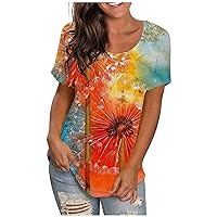 Graphic Tees for Women Summer Floral Print Tops Short Sleeve Crew Neck T-Shirt Plus Size Baggy Comfy Soft Pullover