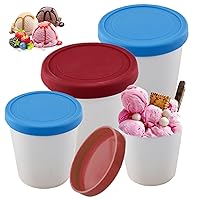 4 Pcs/Set Ice Cream Containers Reusable M+L Ice Cream Tub with Lid Leak-Free Anti-Slip Sealed Freshness Ice Cream Cups for Creams, Fruits, Vegetables (Red, Blue), Ice Cream Tub, Ice Cream Conta