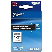 Brother Genuine P-Touch TZe-335S Economy Label Tape, Standard Laminated P-Touch Tape, White on Black, Perfect for Indoor or Outdoor Use, Water Resistant, (4M), Single-Pack