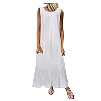 Women's Bohemian Flowy Beach Round Neck Trendy Dress Sleeveless Long Floor Maxi Casual Summer Swing Solid Color