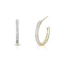 Small Open C Diamond Accent Hoop Earrings for Women in 925 Sterling Silver