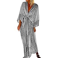 Cocktail Dress Long Sleeve Petite,Womne Wear Sequin Cardigan Sleeve Party Holiday Dress V Neck Sequin Long Even