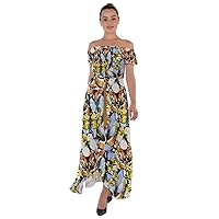PattyCandy Womens Butterfly & Floral Patterns on Off Shoulder Split Front Chiffon Dress for Photoshoot
