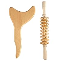 Lymphatic Drainage Massager, 2pcs Wood Therapy Massage Tools with 9-Wheels Massage Roller & Body Gua Sha Tool, Smooth Lymphatic Drainage Tool for Legs, Back, Neck, Arms