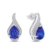 Pear Shape Simulated Birthstone Stud Earrings In 14k White Gold Over 925 Sterling Silver